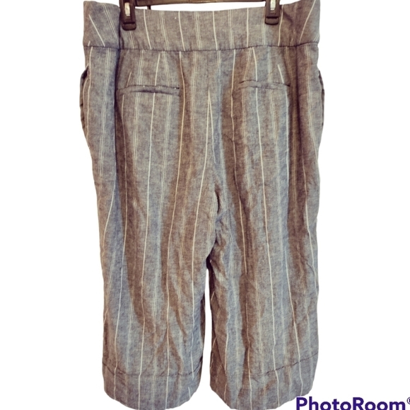 Lane Bryant Womens 16 Linen Blend Cropped Pants Trousers Wide Leg Striped - Picture 3 of 9